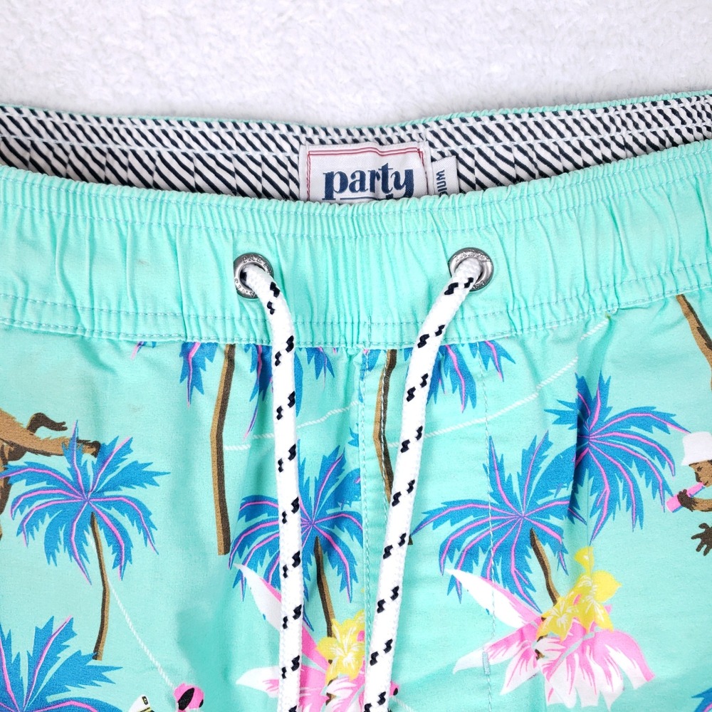 Party Pants Swim Trunks Mens M Aqua Tropical Monkey Palm Tree Beach Party Shorts - Picture 3 of 16